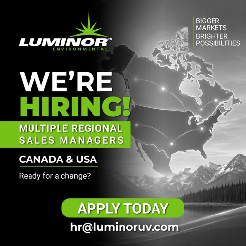 We're Hiring! Multiple Regional Sales Mangers - Canada & USA Apply: hr@luminoruv.com
